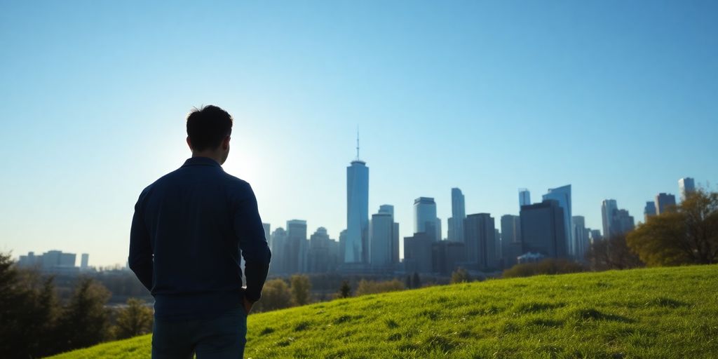 Person looks at Canadian city skyline