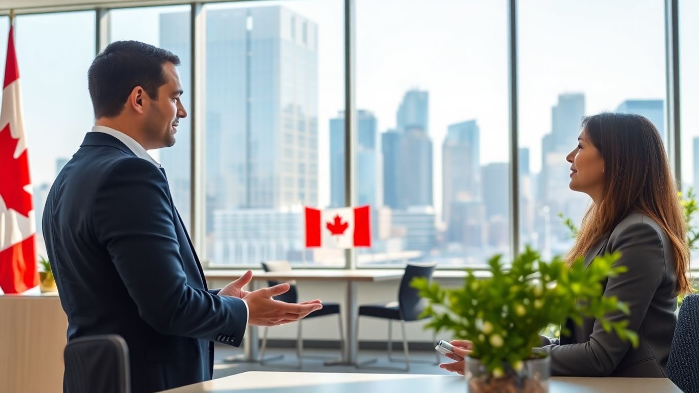 Employee and manager meeting in Canadian office