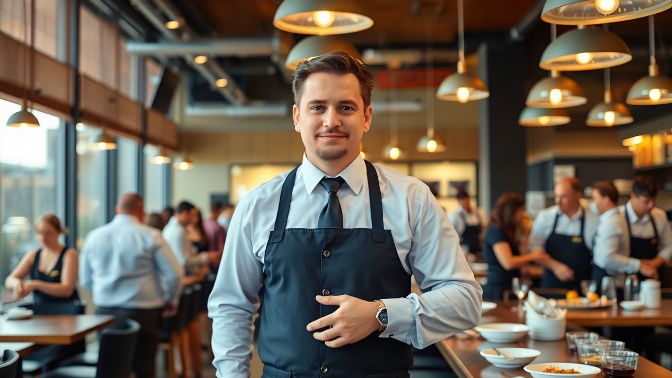 Restaurant supervisor managing team in busy restaurant