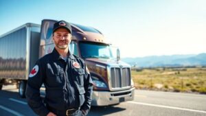 Canadian truck driver and semi-trailer trucks