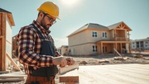 Carpenter working on a construction site.