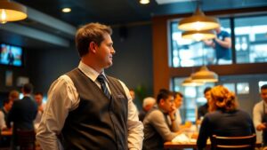 Restaurant manager in Canada overseeing operations